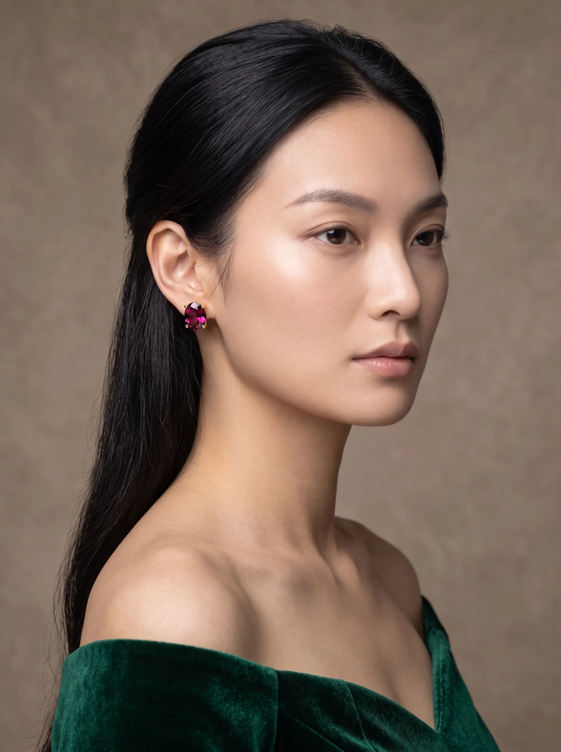 Emerald Velvet Ruby Studs